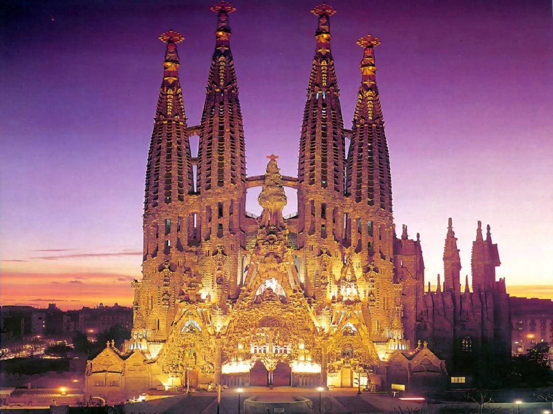 Sagrada Familia Purple Sky Night Wallpaper