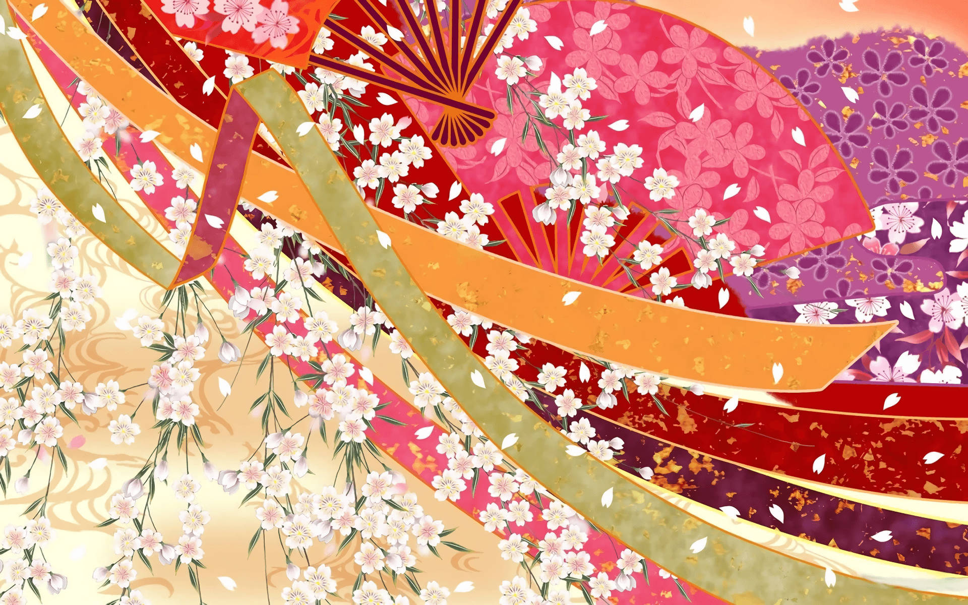 Sakura Fans Pattern Wallpaper