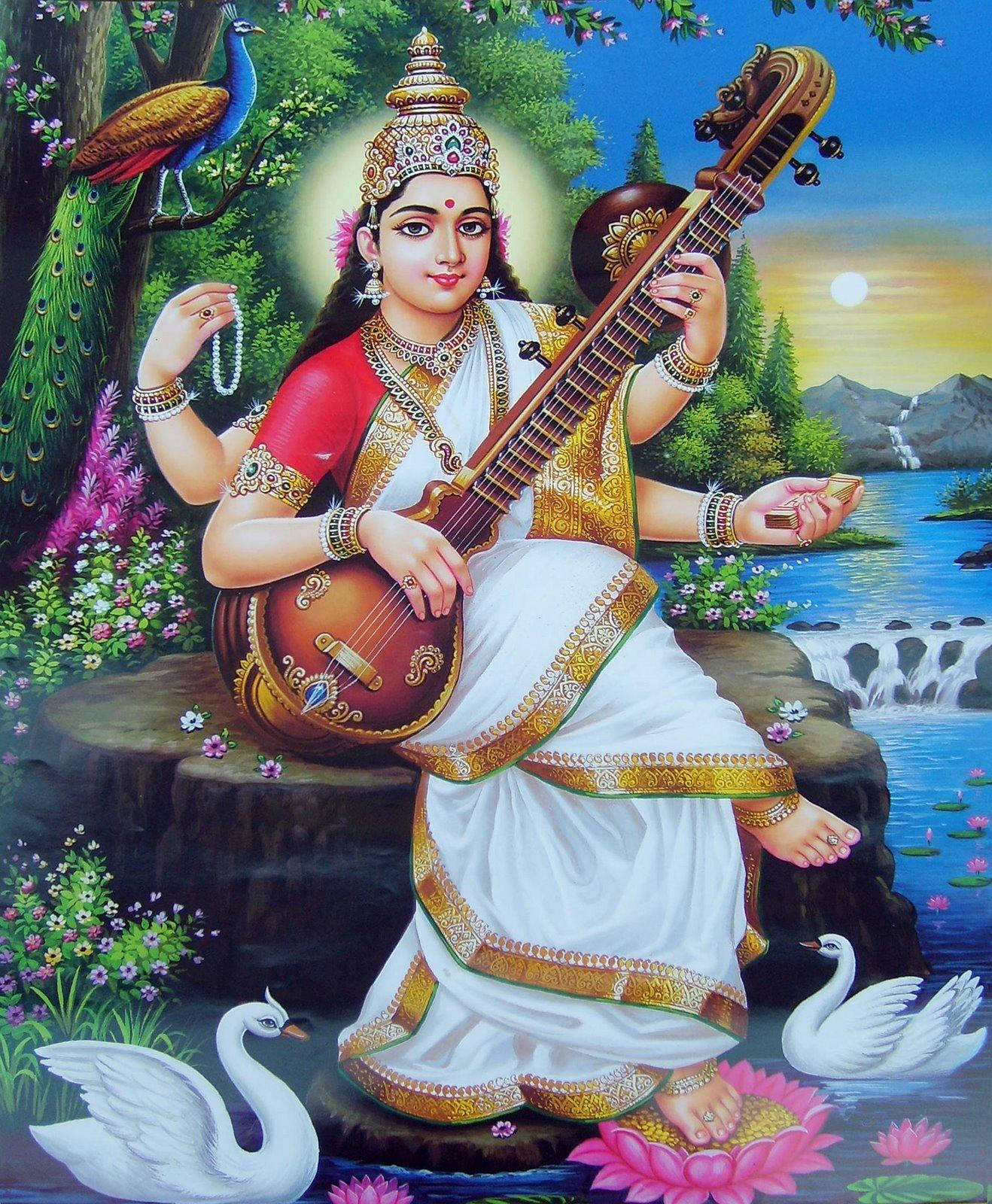 Saraswati Devi In Nature Wallpaper