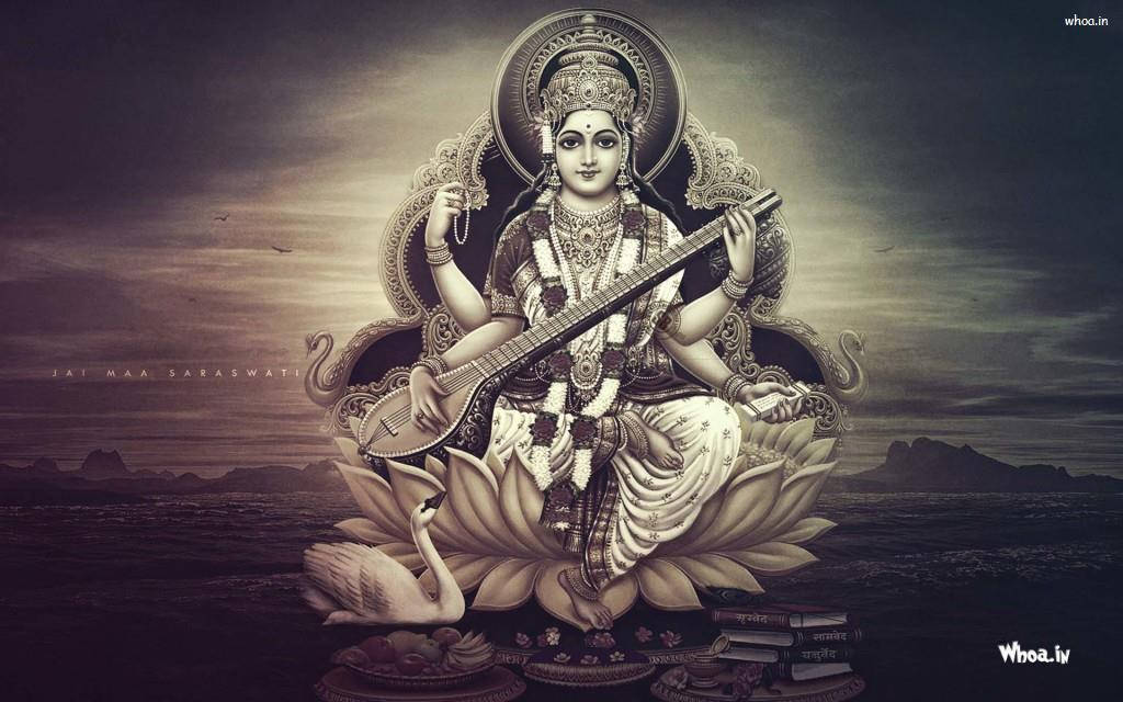 Saraswati Mata Hindu Goddess With Goose Wallpaper