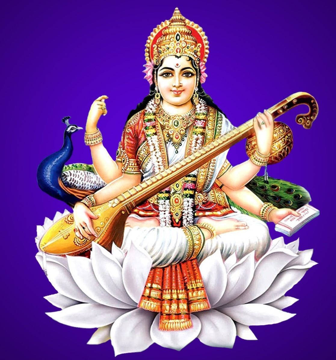 Saraswati Mata In Blue Wallpaper