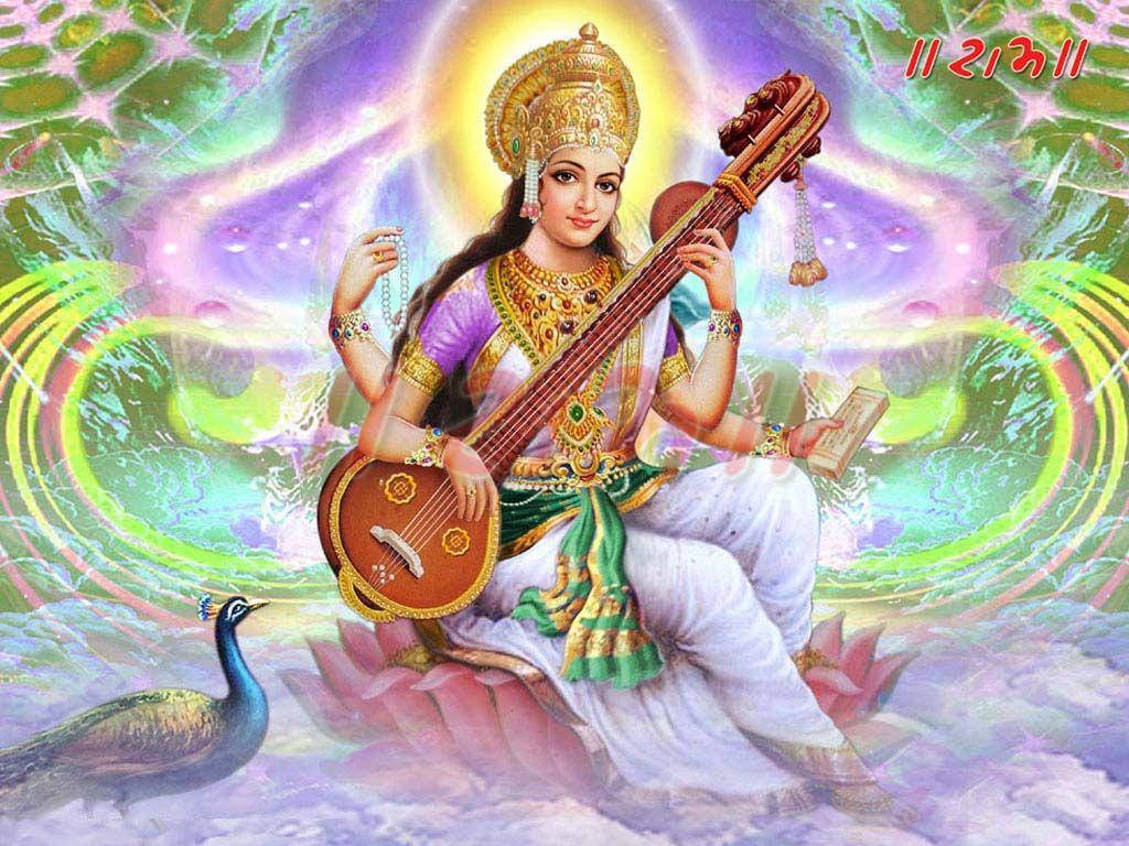 Saraswati Mata In Nature Wallpaper