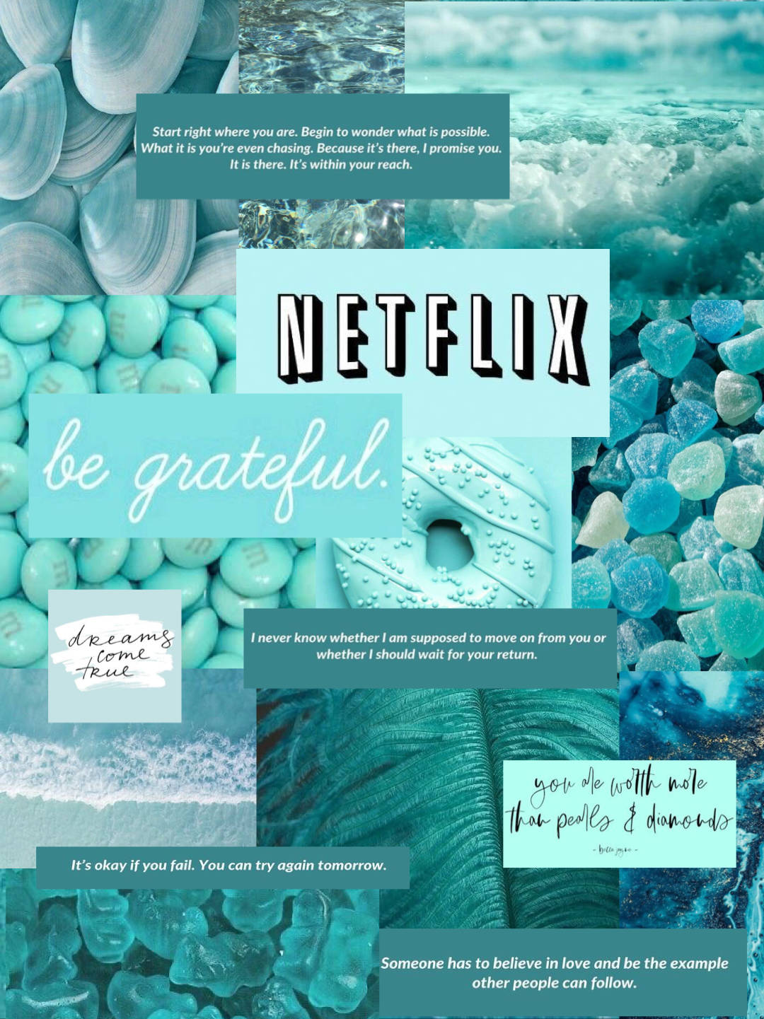 Saturated Tumblr Collage Aesthetic Teal Wallpaper