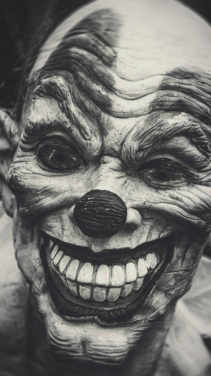 Scary Halloween Greyscale Clown Mask Wallpaper
