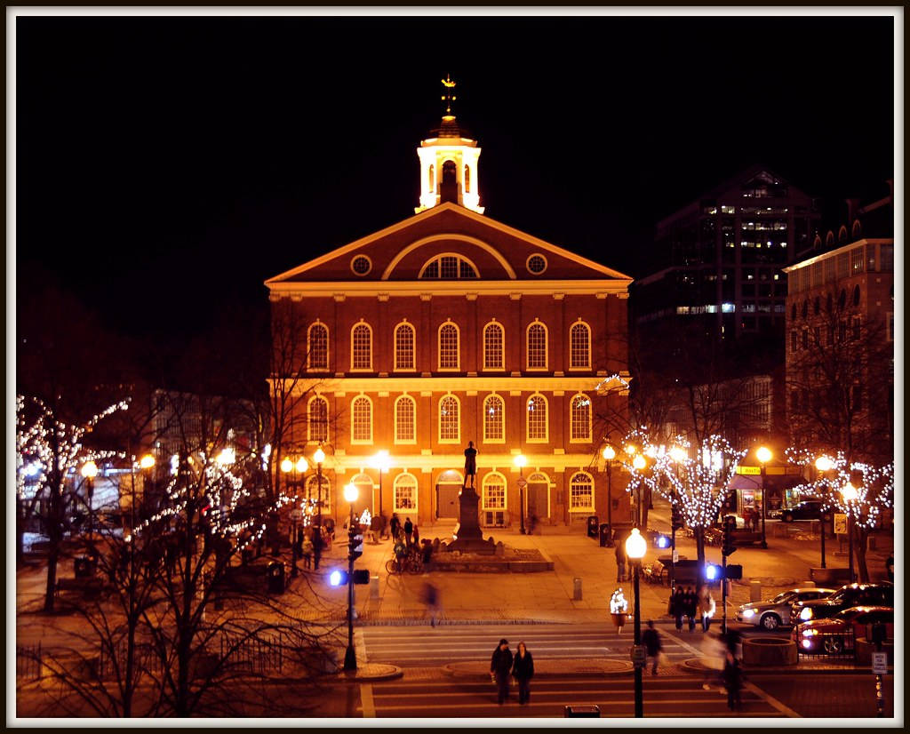 Scenic Nighttime View Of Faneuil Hall, Boston Wallpaper