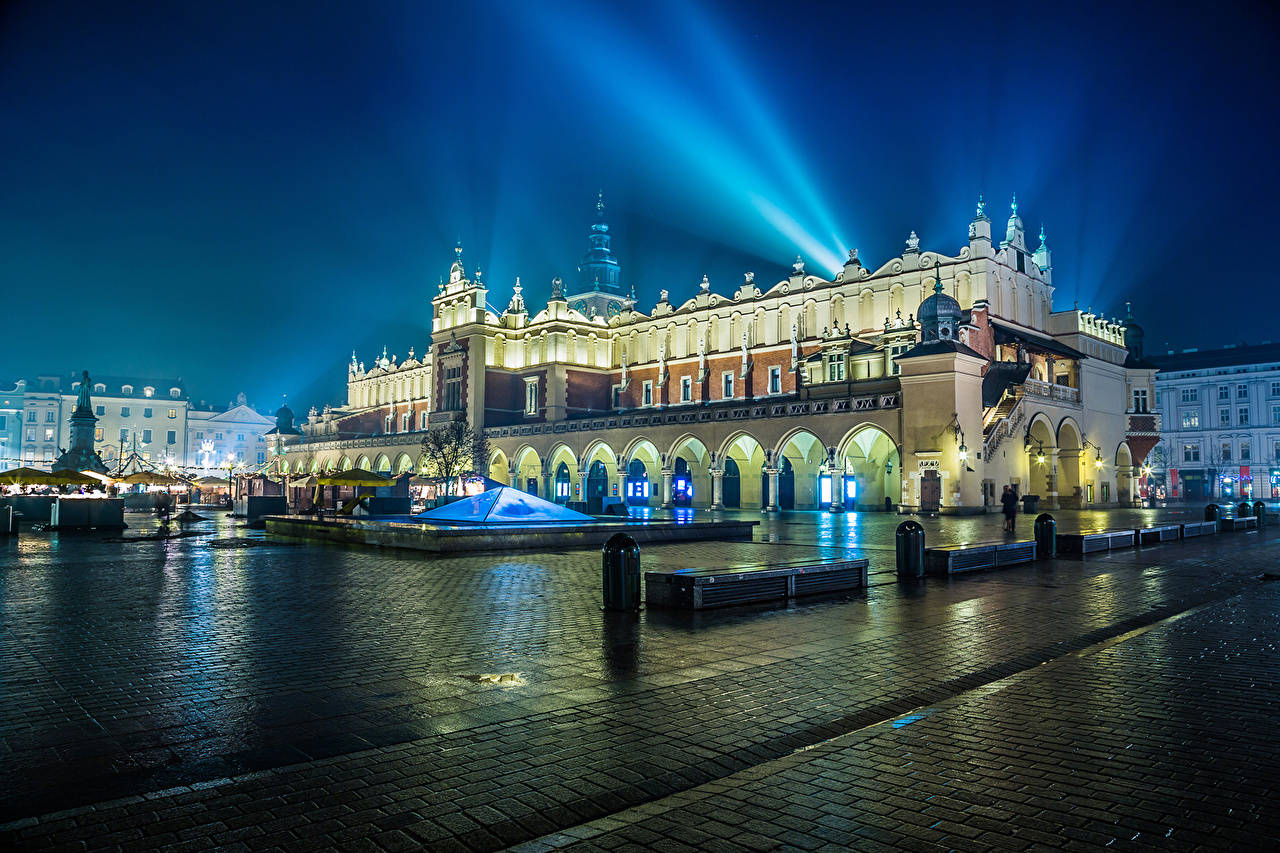 Searchlights Behind Krakow Cloth Hall Wallpaper