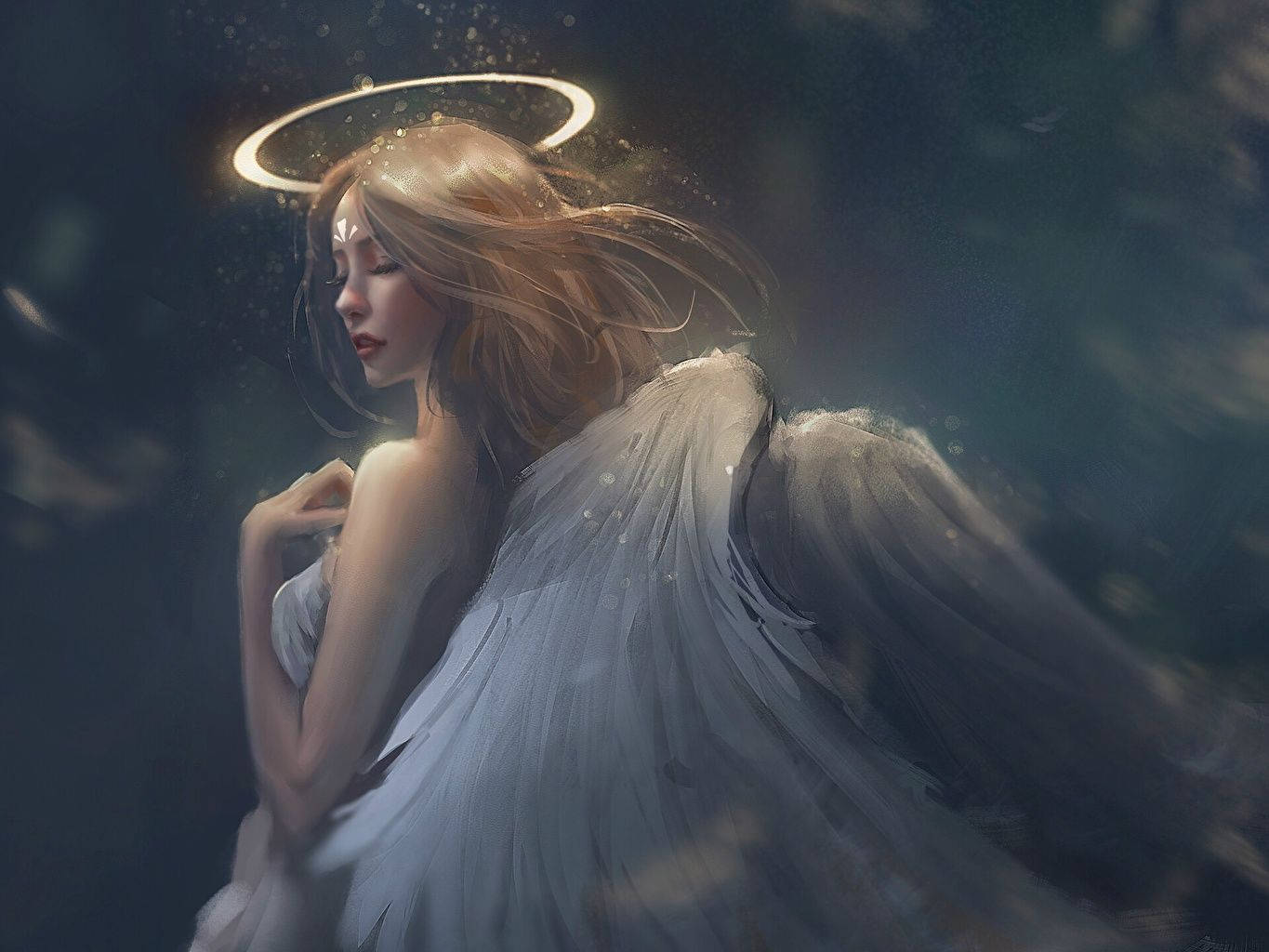 Serene Divine Beauty: Angelic Figures With Glowing Halos Wallpaper