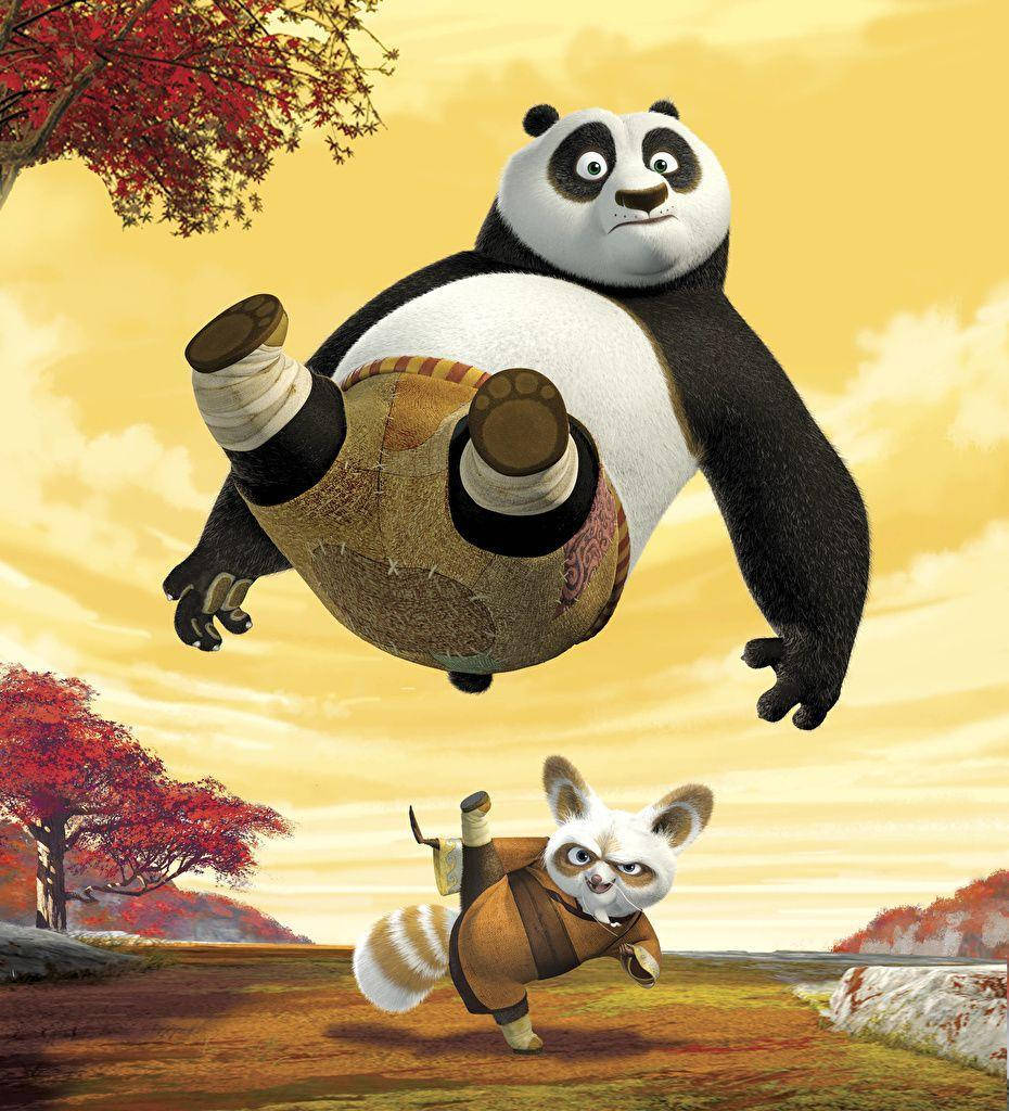 Shifu Kicking Kung Fu Panda Into The Air Wallpaper