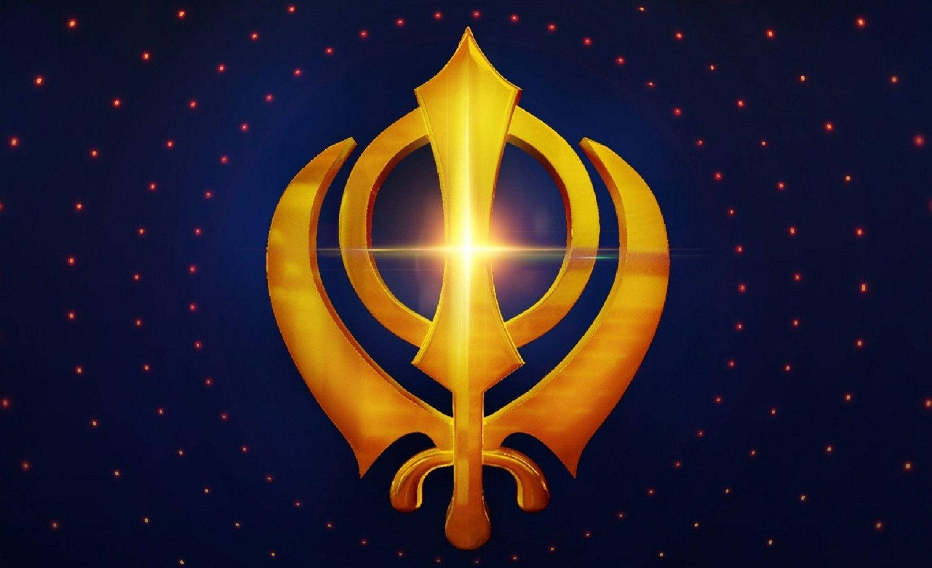 Shiny Golden Sikhism Symbol Waheguru Wallpaper