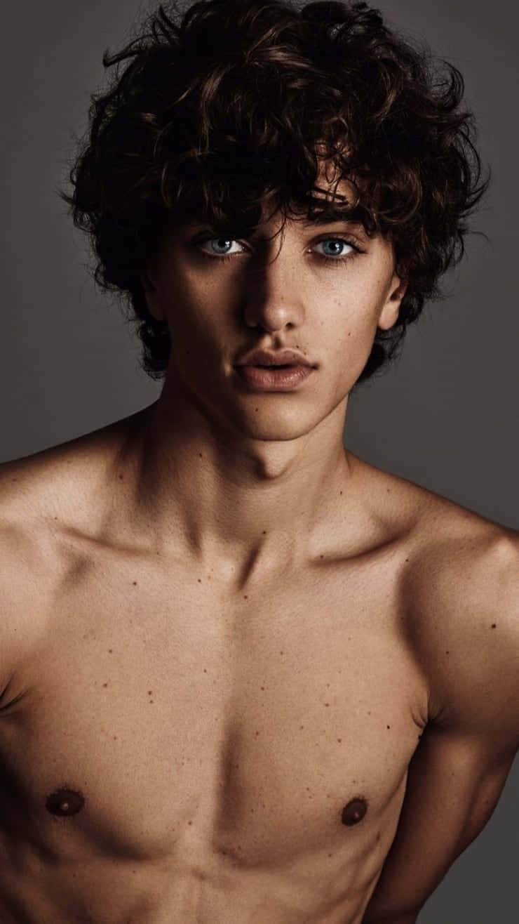Shirtless Young Manwith Curly Hair Wallpaper