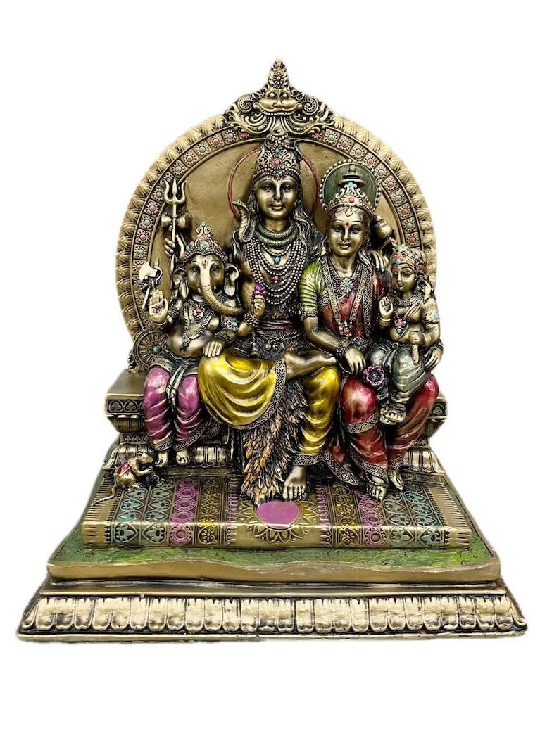 Shiv Parivar Brass Throne Figurine Wallpaper