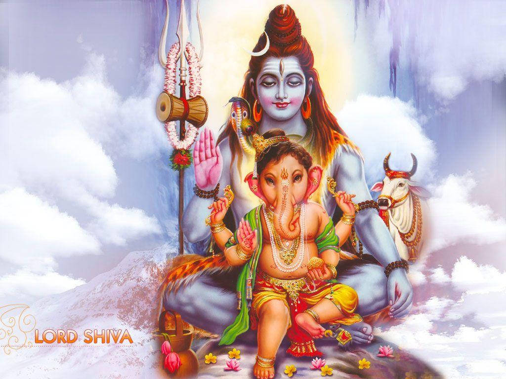 Shiv Parivar Ganesha Sitting On Clouds Wallpaper