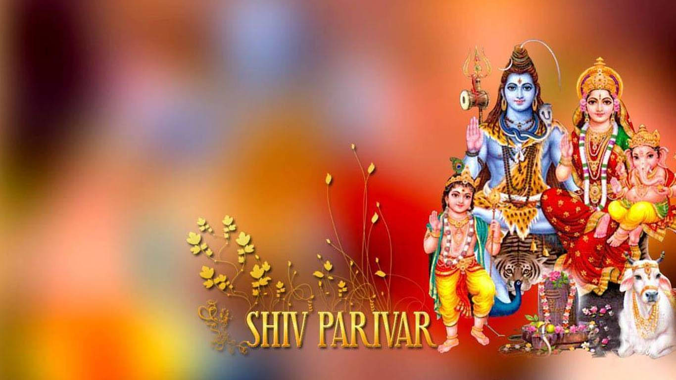 Shiv Parivar In Blurry Colorful Background Wallpaper
