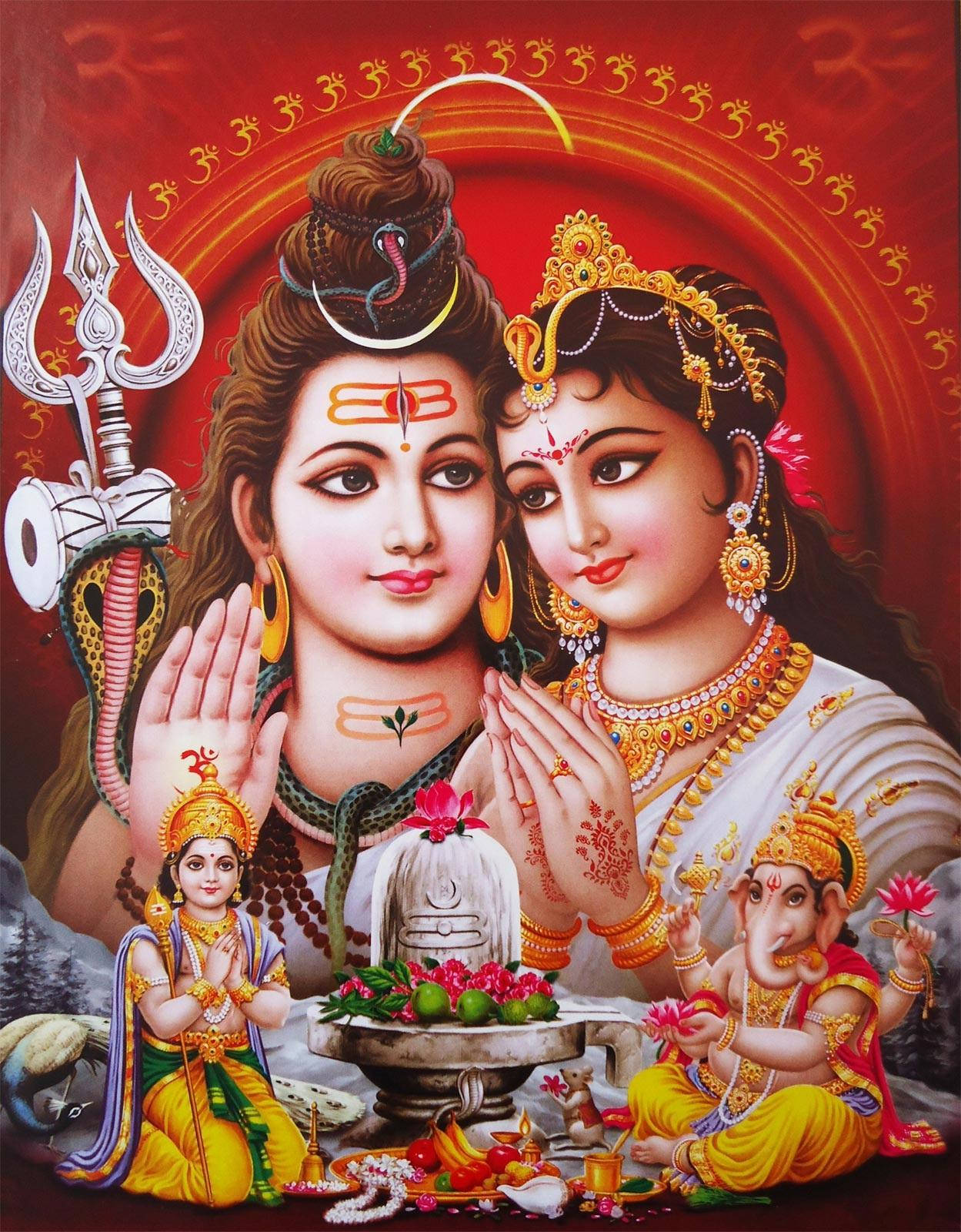Shiv Parivar With Two Sons Wallpaper