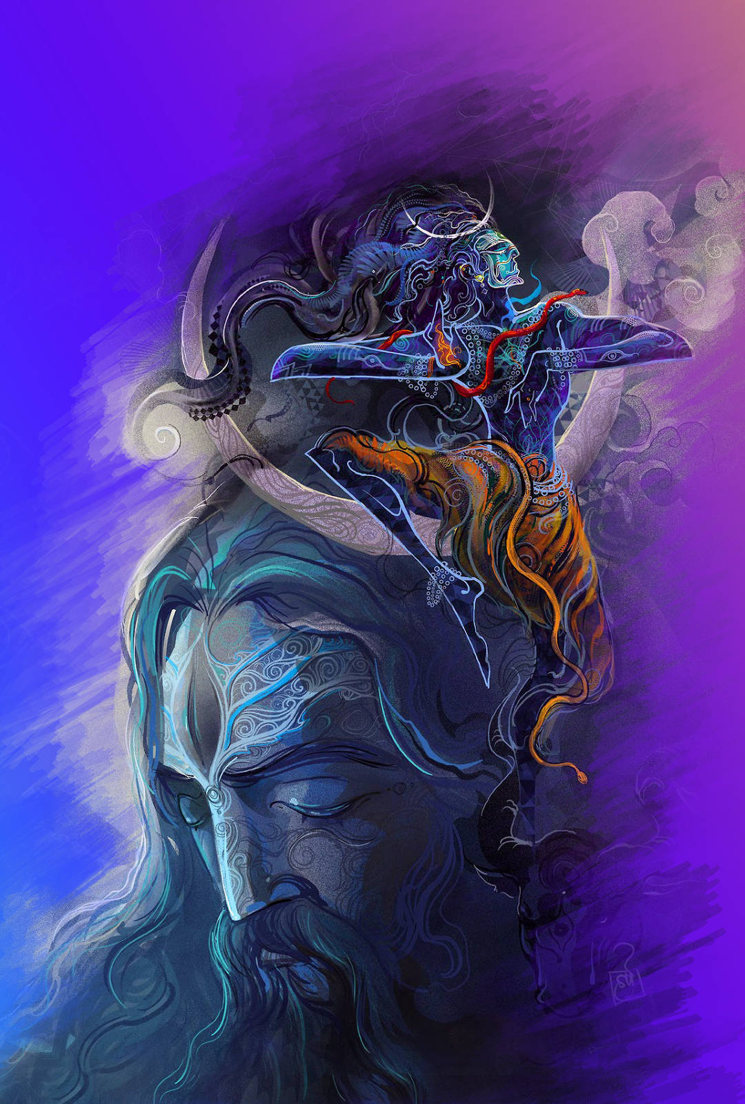 Shiva Iphone Painting On Purple Background Wallpaper