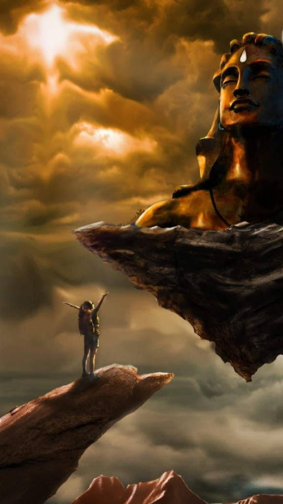 Shiva Iphone Woman Looking At Floating Statue Wallpaper