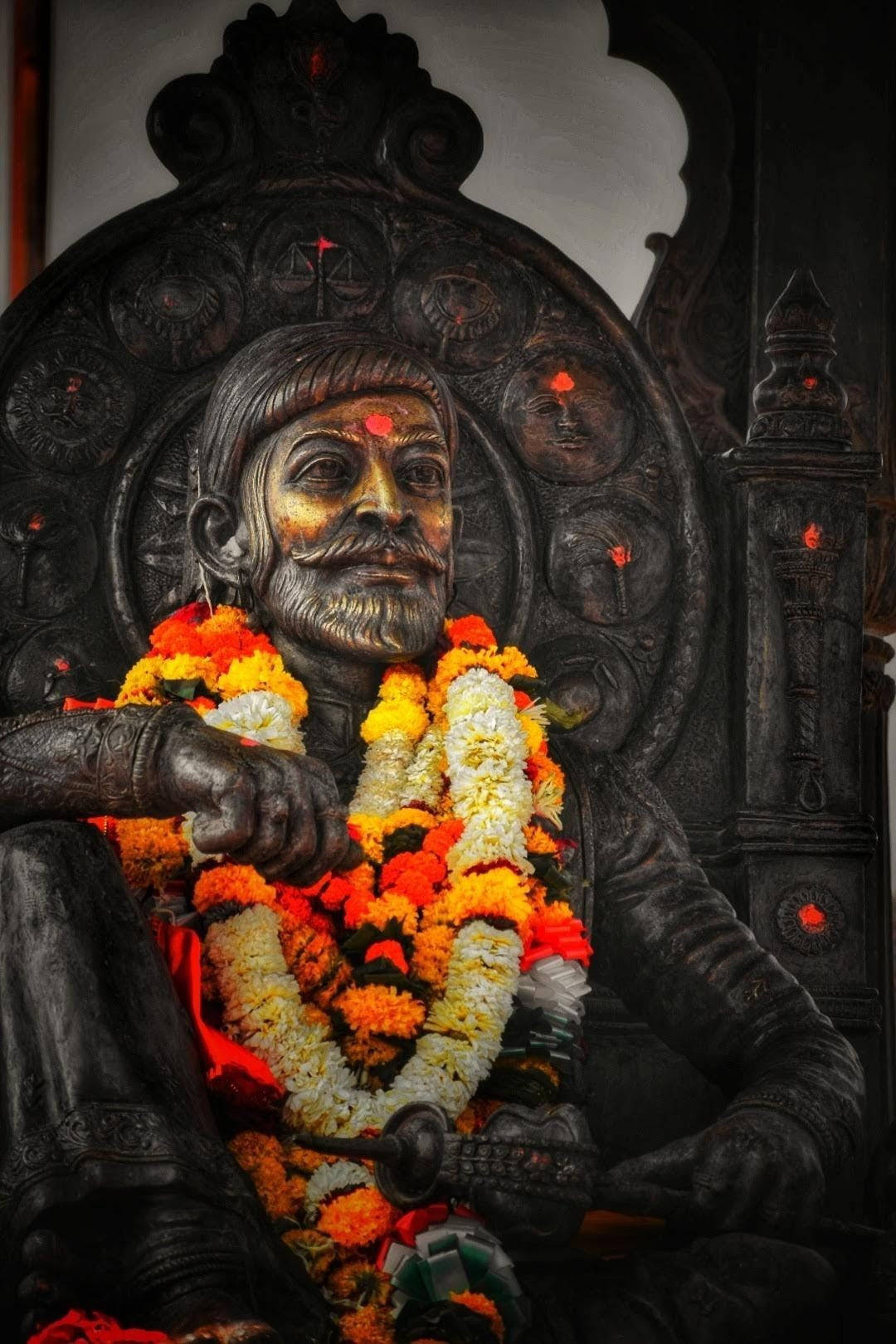 Shivaji Maharaj With Colorful Garlands Wallpaper