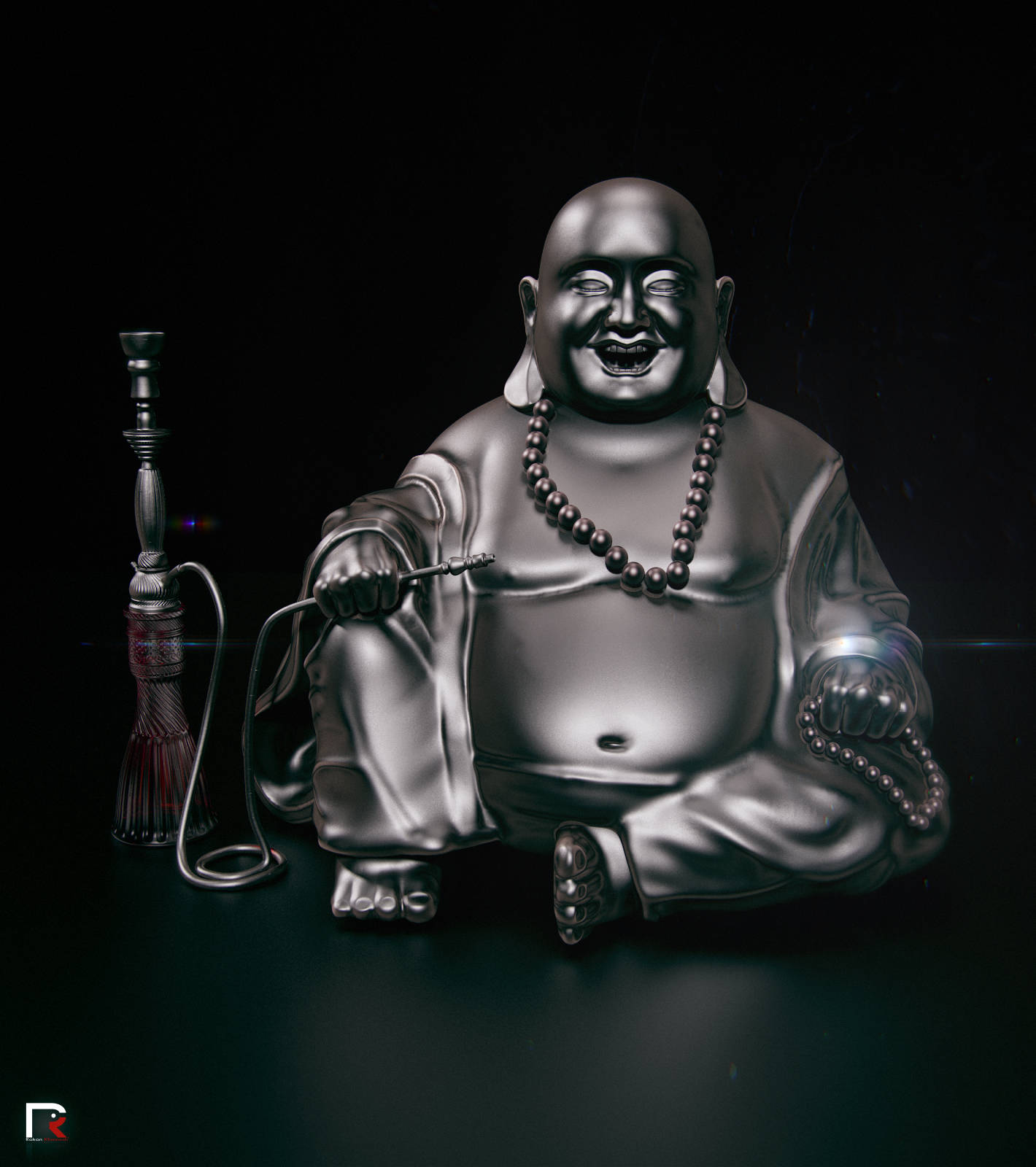 Silver Laughing Buddha Statue Wallpaper