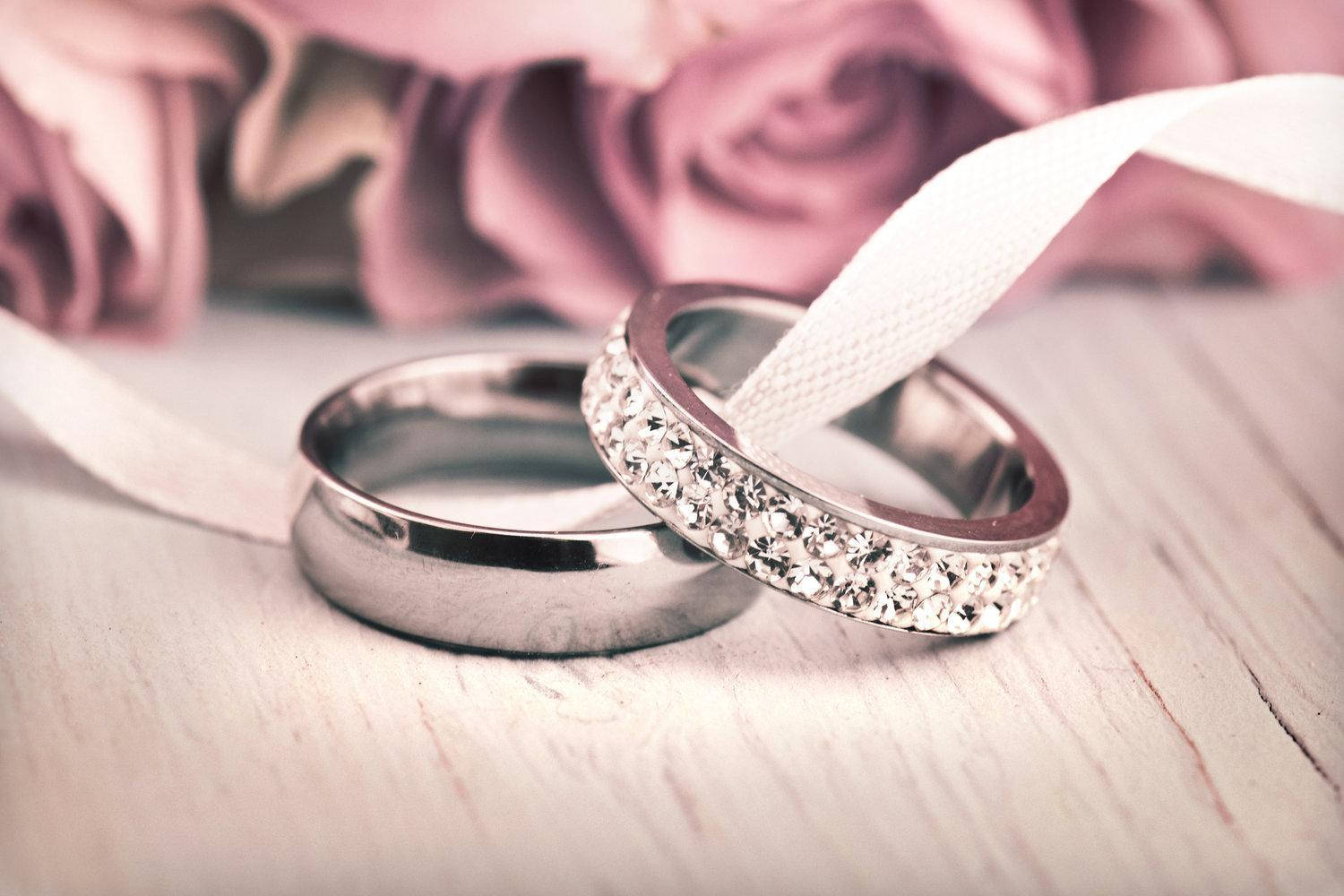 Silver Wedding Rings White Ribbon Wallpaper