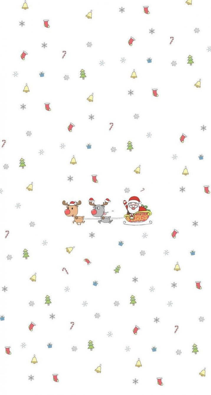 Simple Cute Christmas Iphone Santa And Reindeers Wallpaper