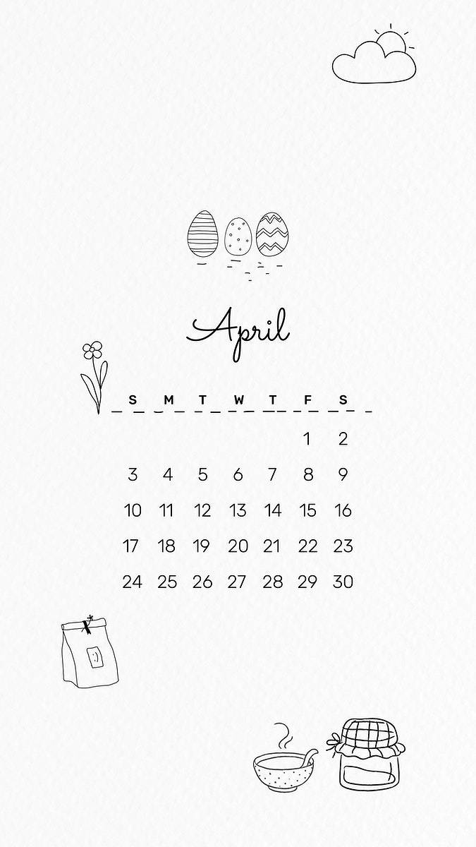 Simple Drawing April 2022 Calendar Wallpaper