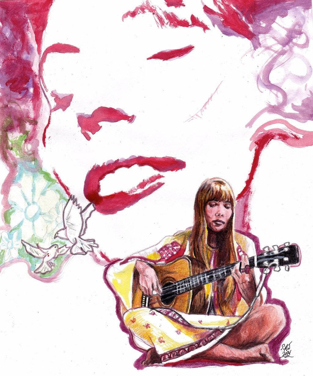 Singer Joni Mitchell Fanart Painting Wallpaper