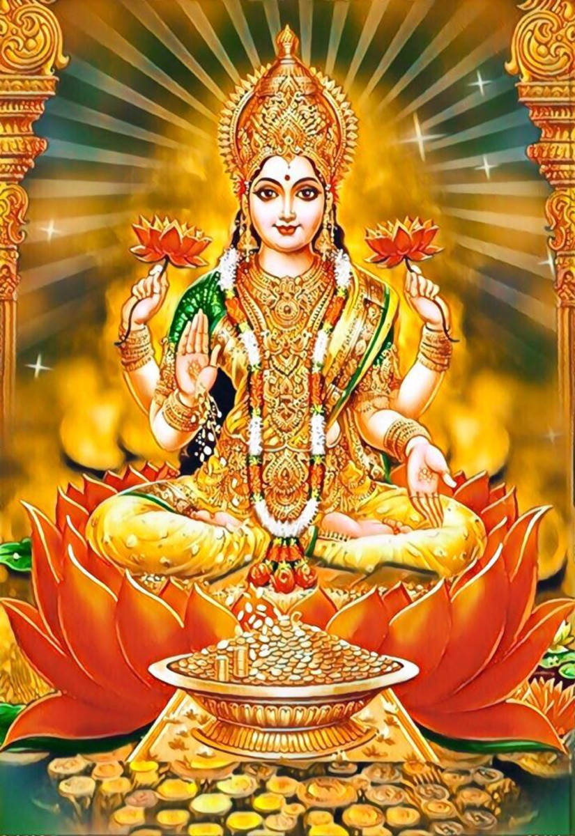 Sitting And Glowing Lakshmi Devi Wallpaper