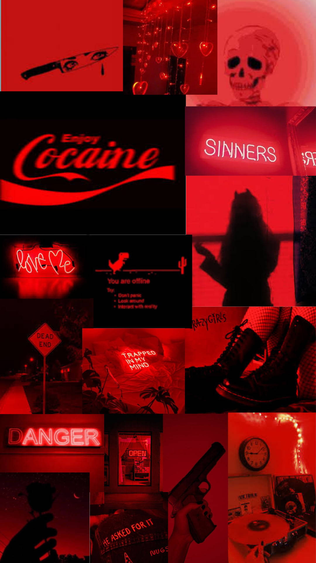 Skeleton Aesthetic Red Emotions Collage Wallpaper