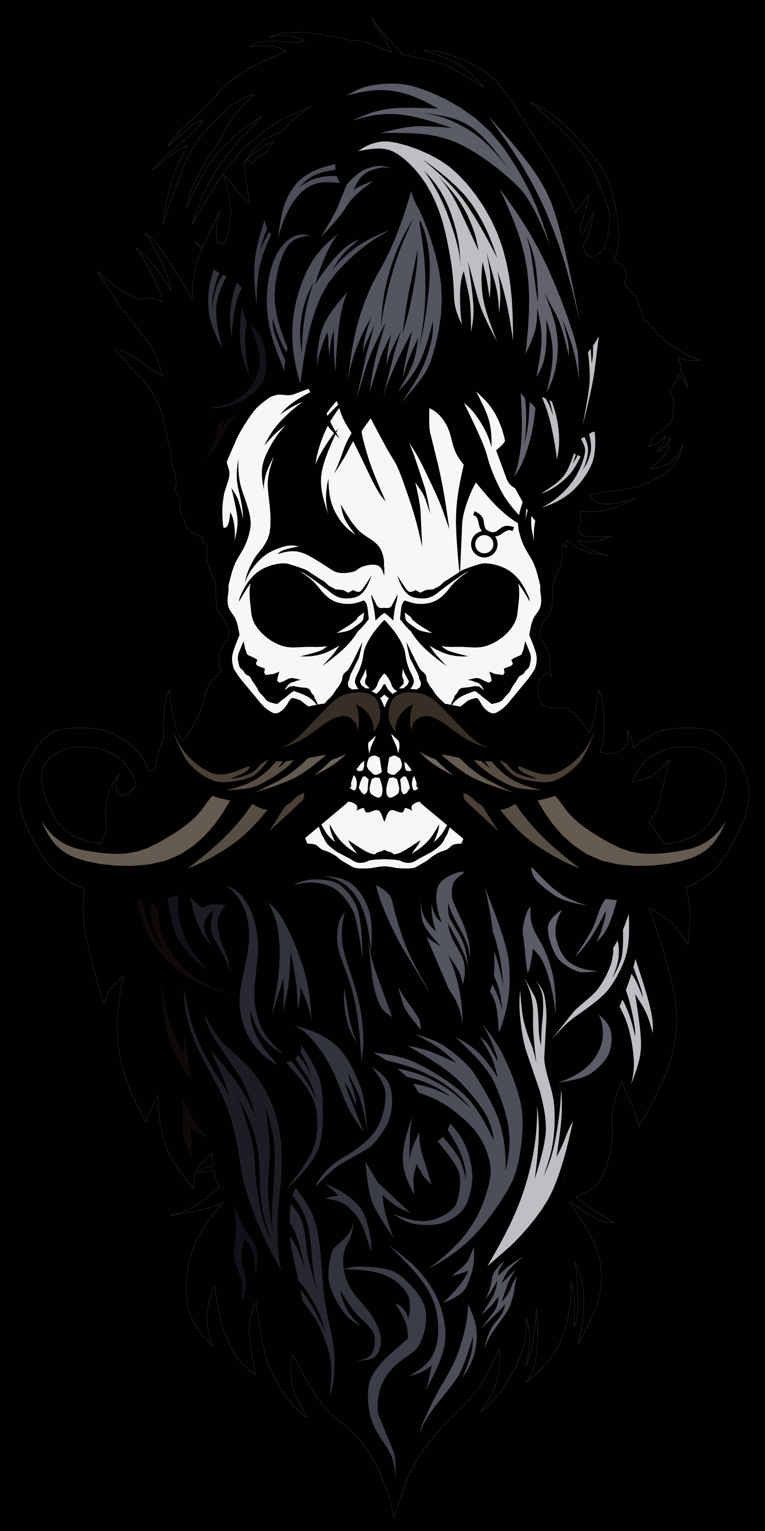 Skull Beard Logo With Wild And Spiky Hairstyle Wallpaper