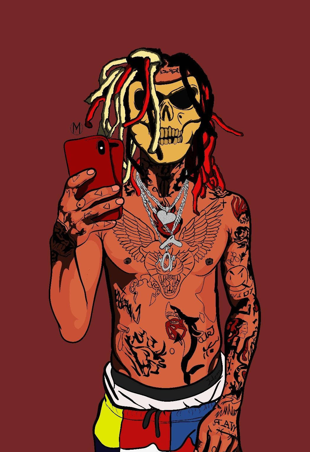 Skull Mask Gangster Cartoon Wallpaper