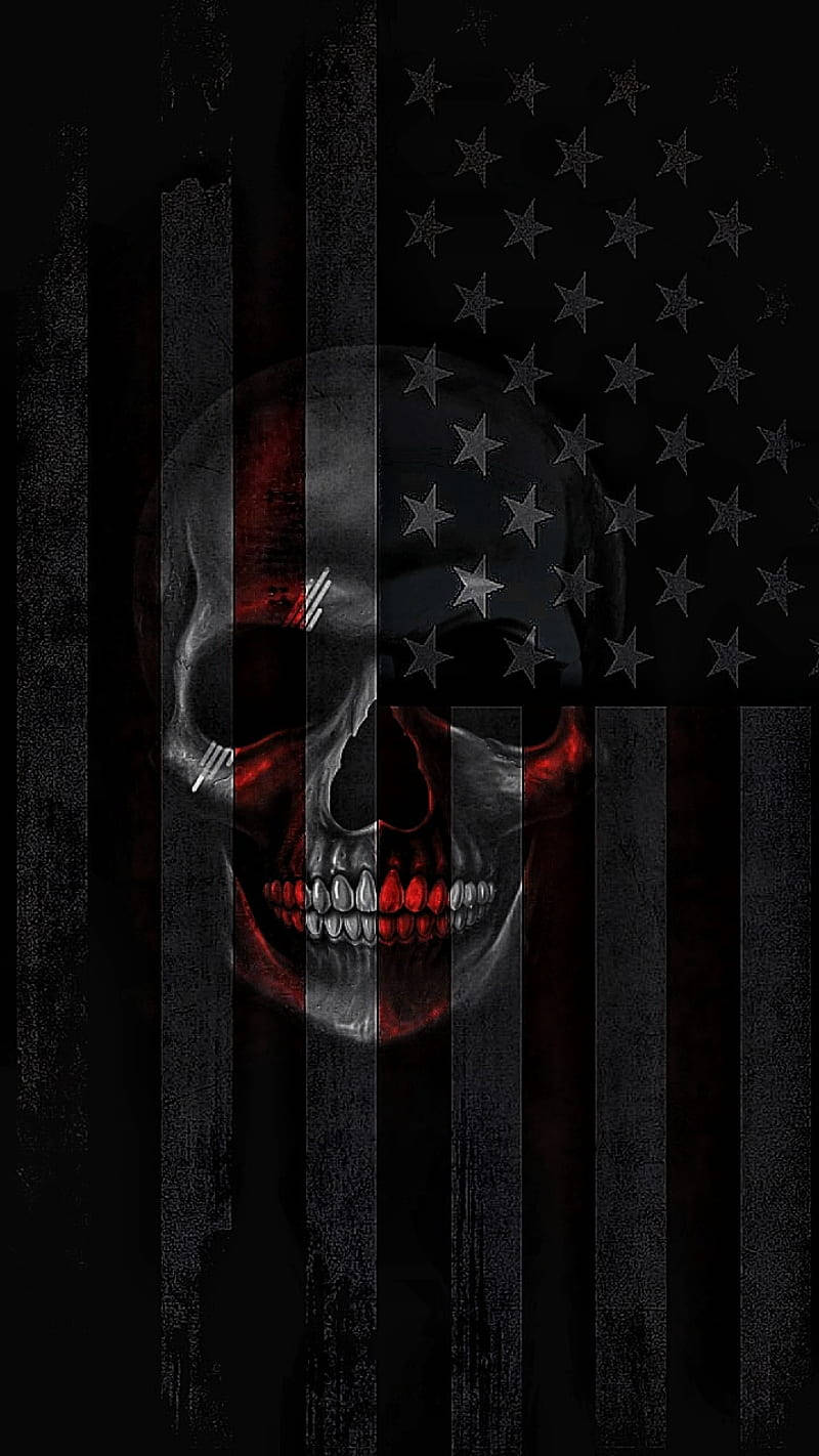 Skull On Dark American Flag Wallpaper