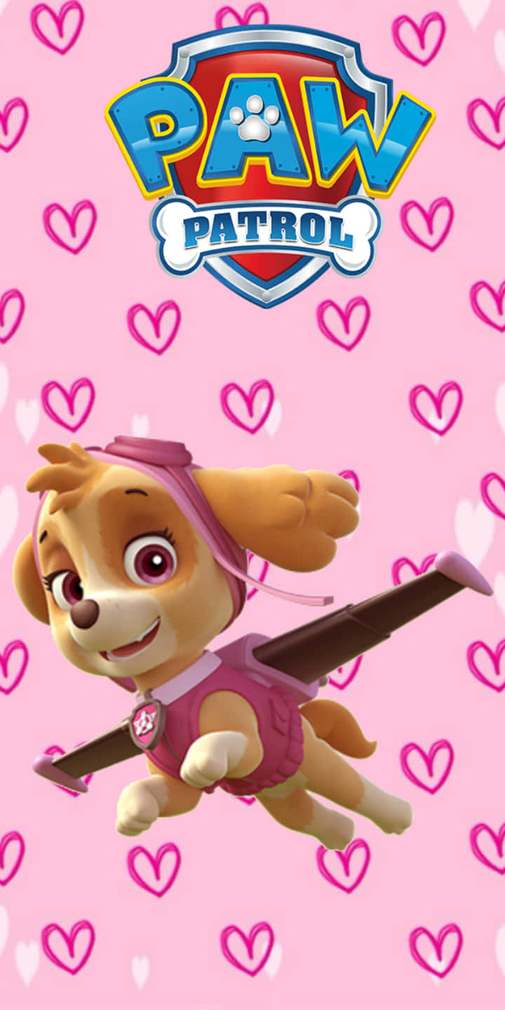 Skye Paw Patrol Pink Hearts Canvas Wallpaper