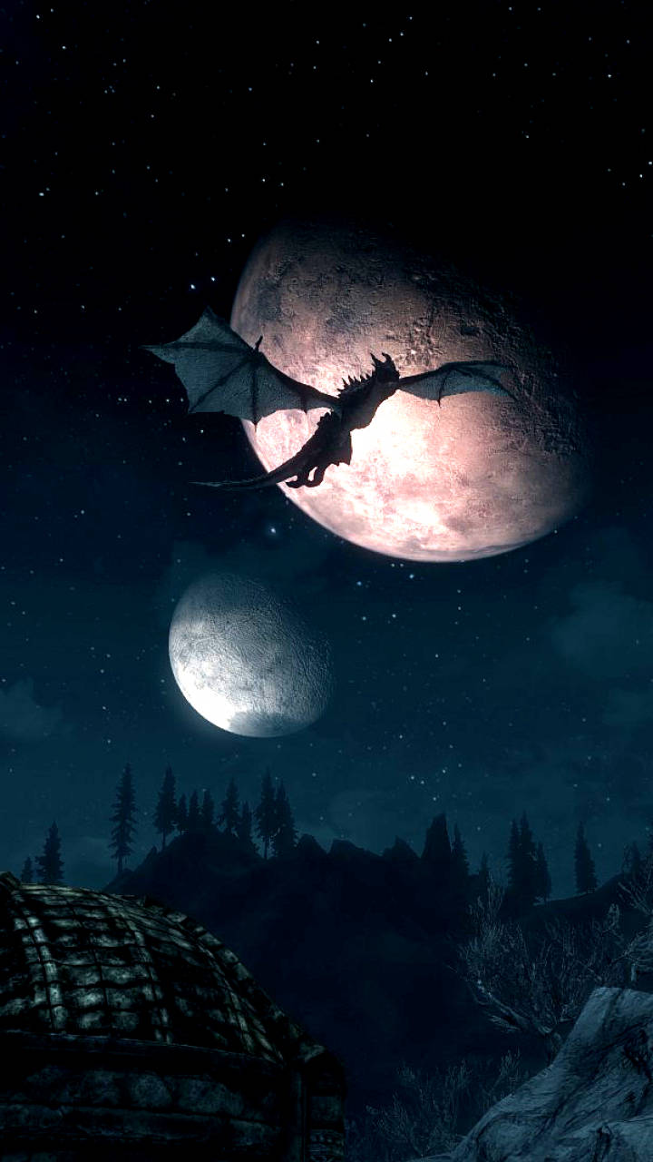 Skyrim Iphone Planets At Night Wallpaper