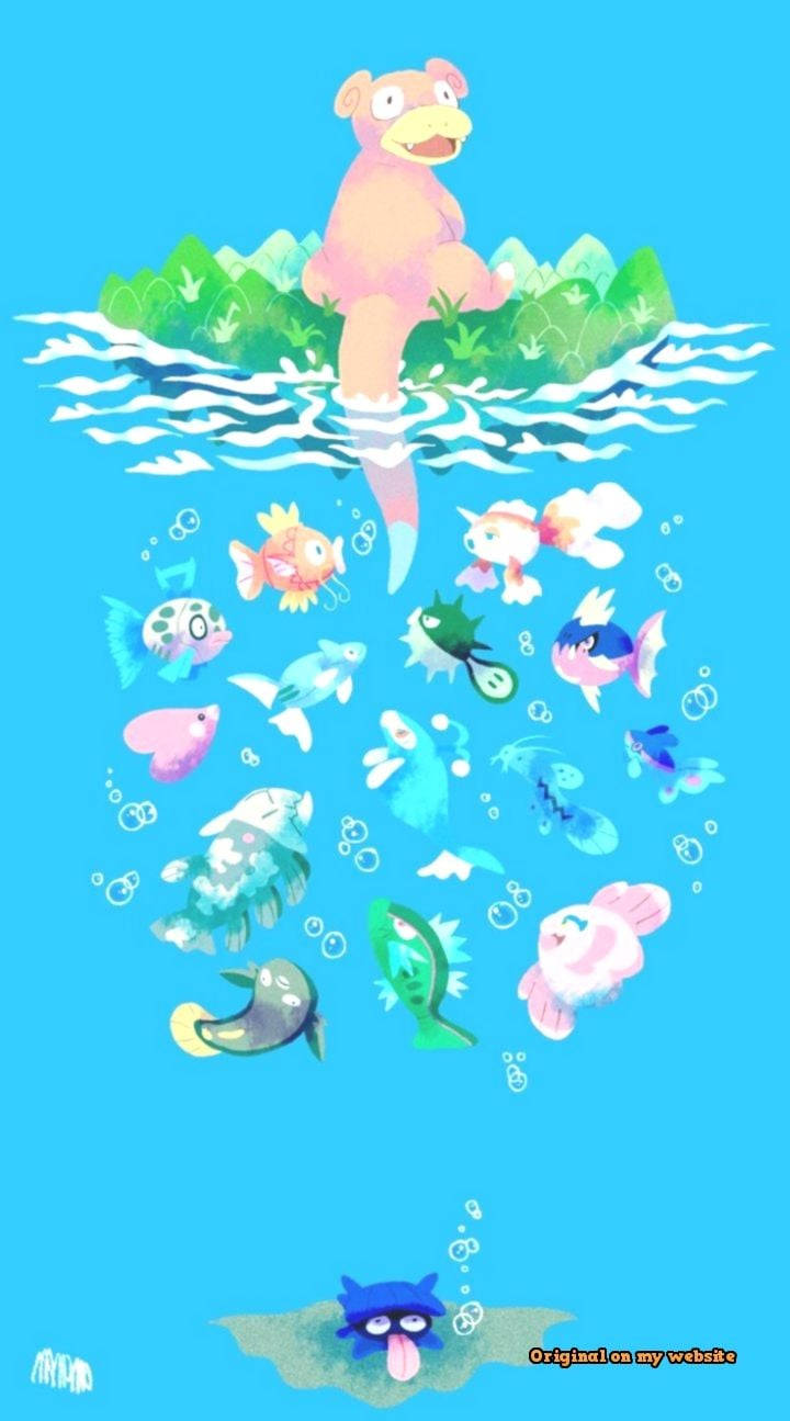 Slowpoke Pokemon Enjoying A Serene Waterside View Wallpaper