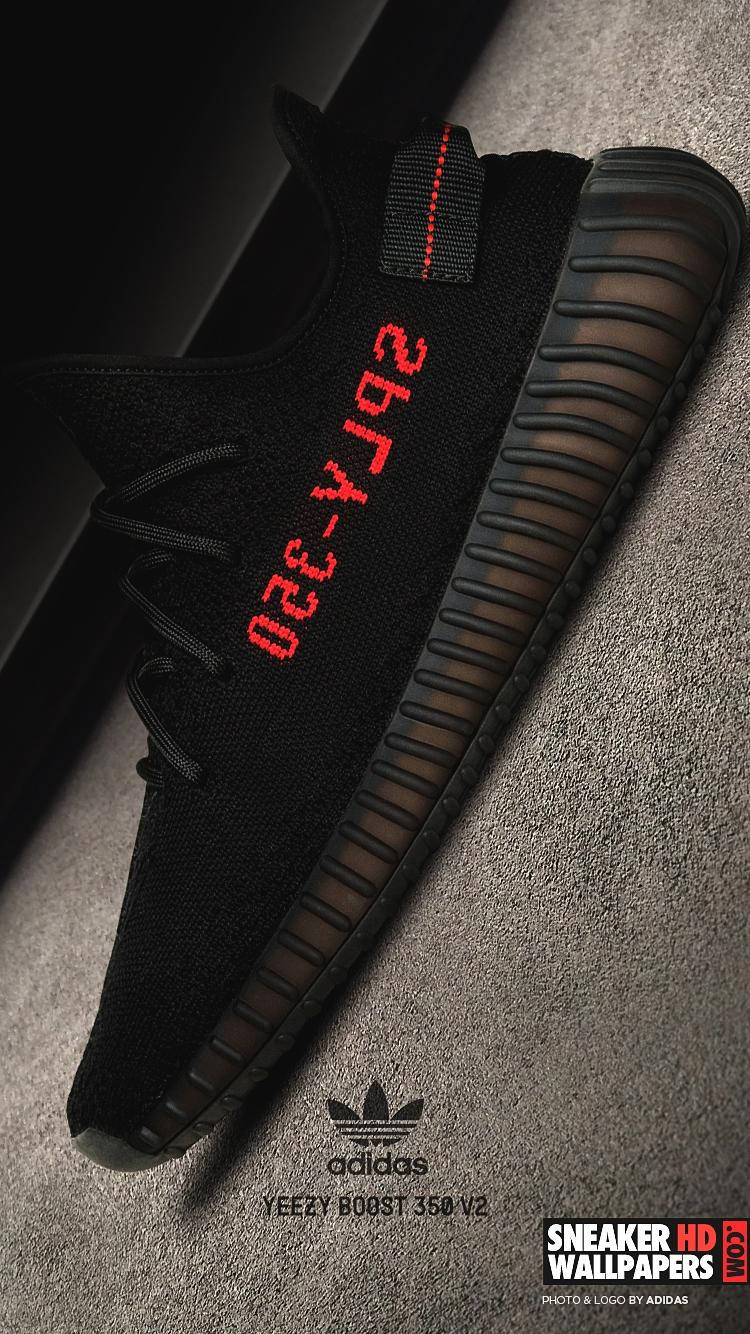 Sneaker Yeezy Boost 350 Black And Red Wallpaper