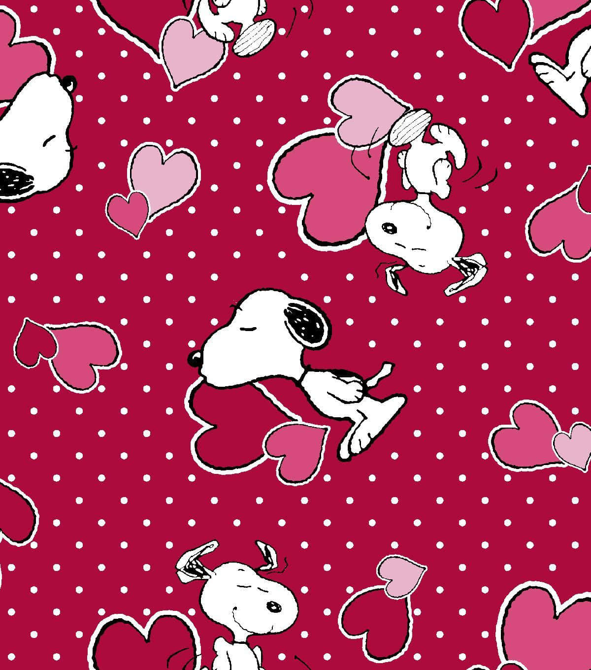 Snoopy And Hearts On A Red Background Wallpaper