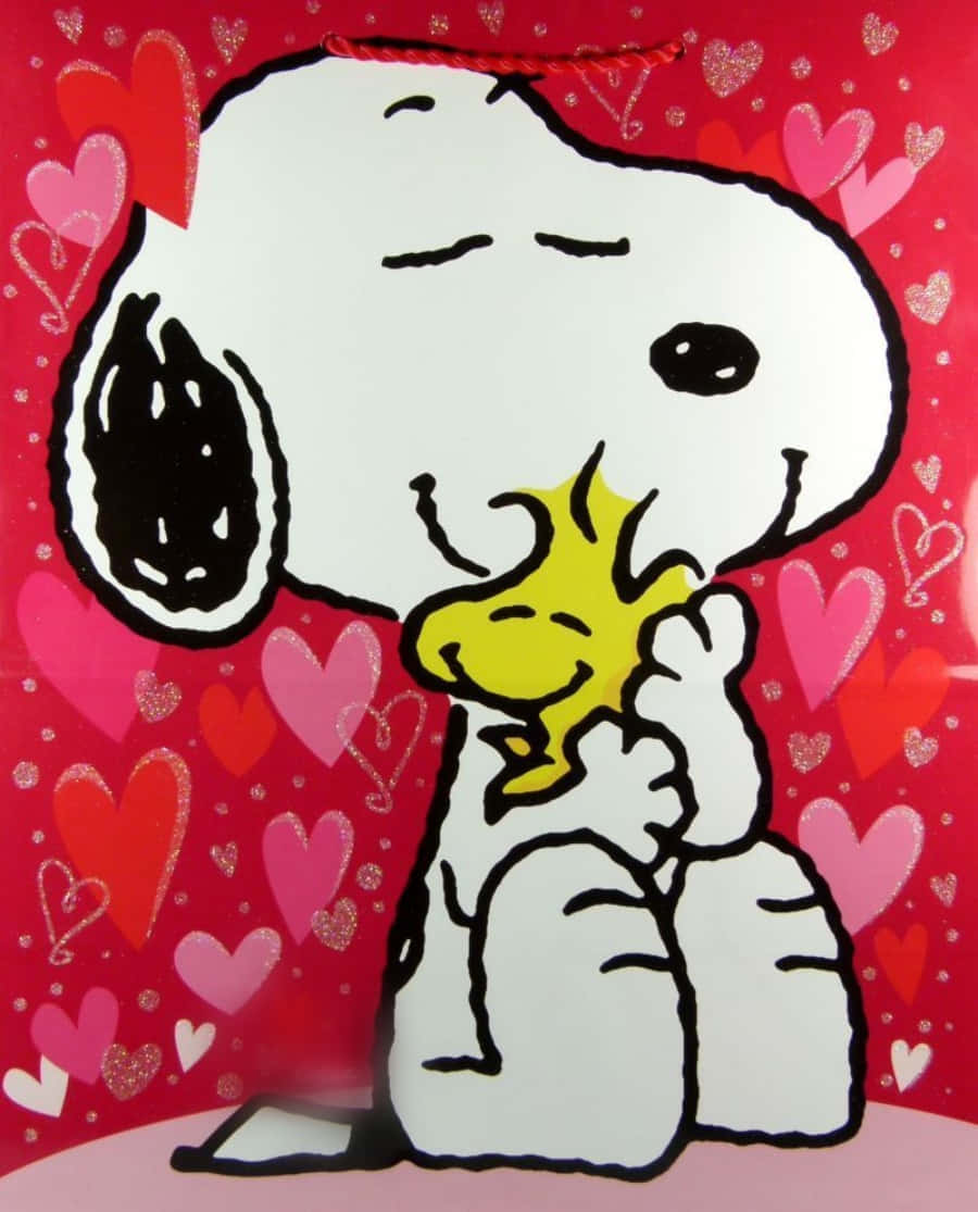 Snoopy Valentine Hugging Best Friend Woodstock Wallpaper