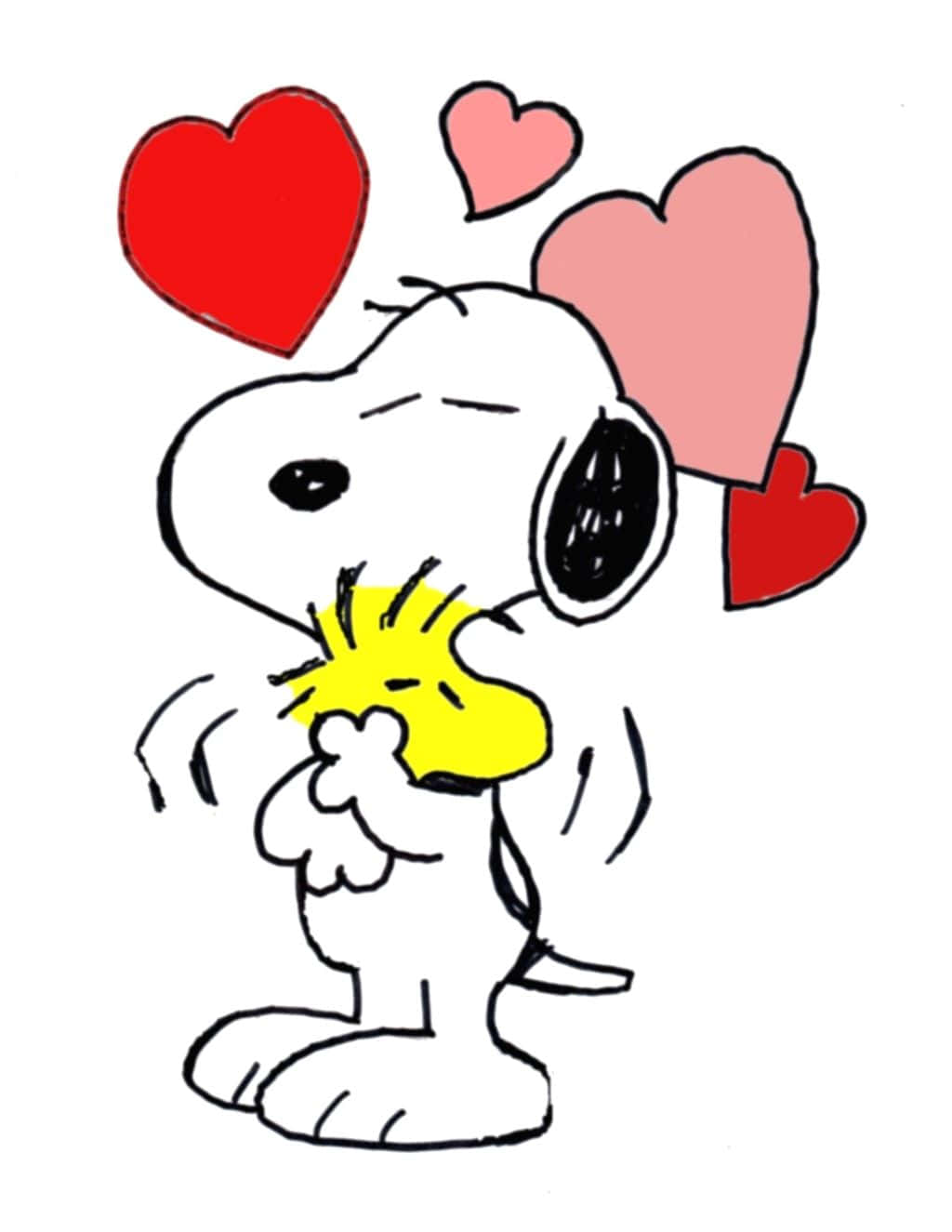 Snoopy Valentine Hugging Woodstock And Hearts Wallpaper