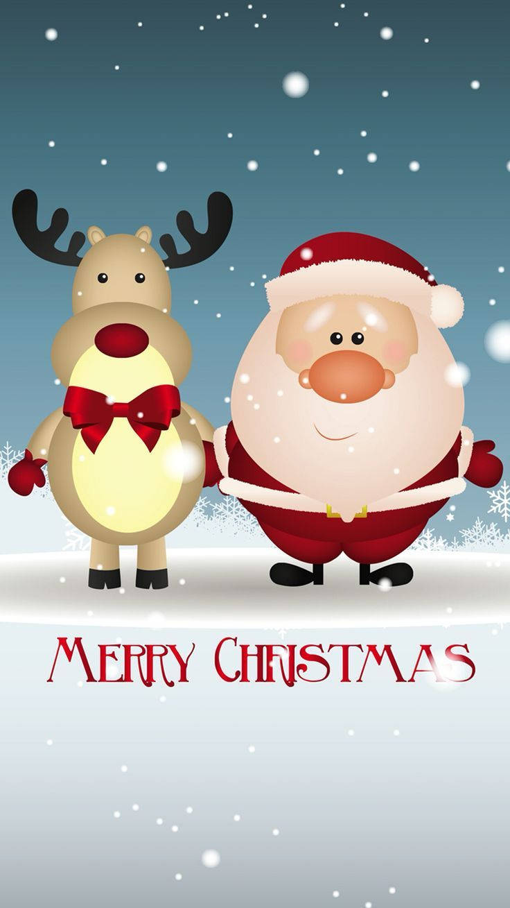 Snowy Santa Reindeer Merry Christmas Iphone Wallpaper