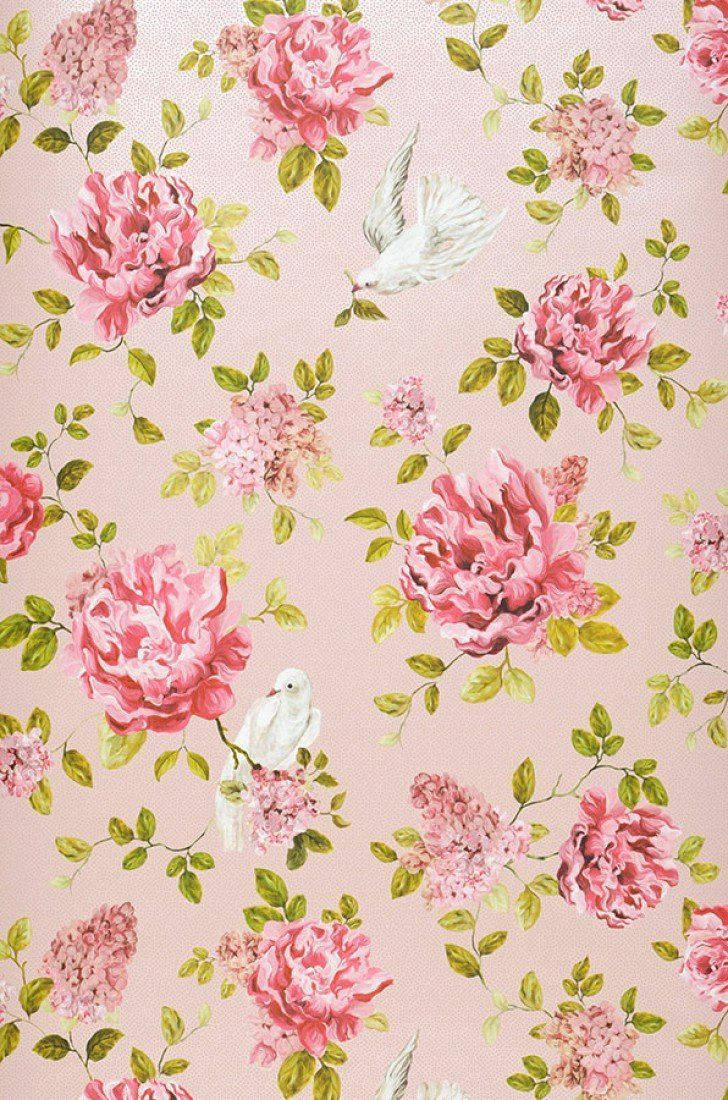 Soft Pink Floral Doves Wallpaper