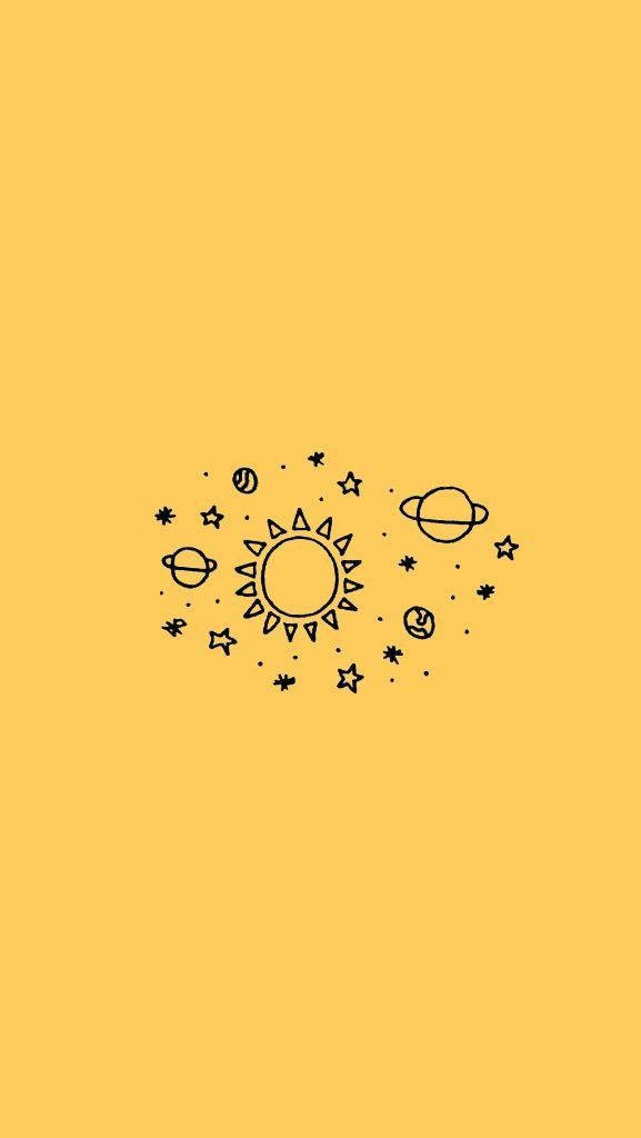 Solar System Cute Yellow Aesthetic Wallpaper