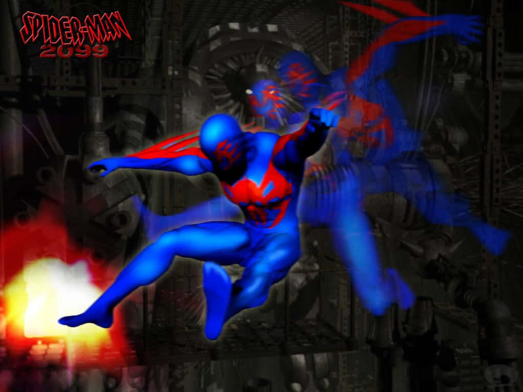 Spider-man 2099 Swinging Through The Future Metropolis Wallpaper