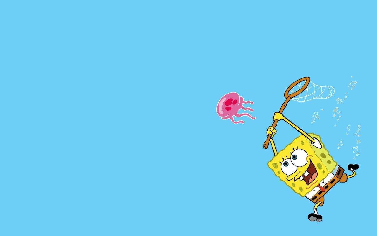 Spongebob Catching Jellyfish Wallpaper