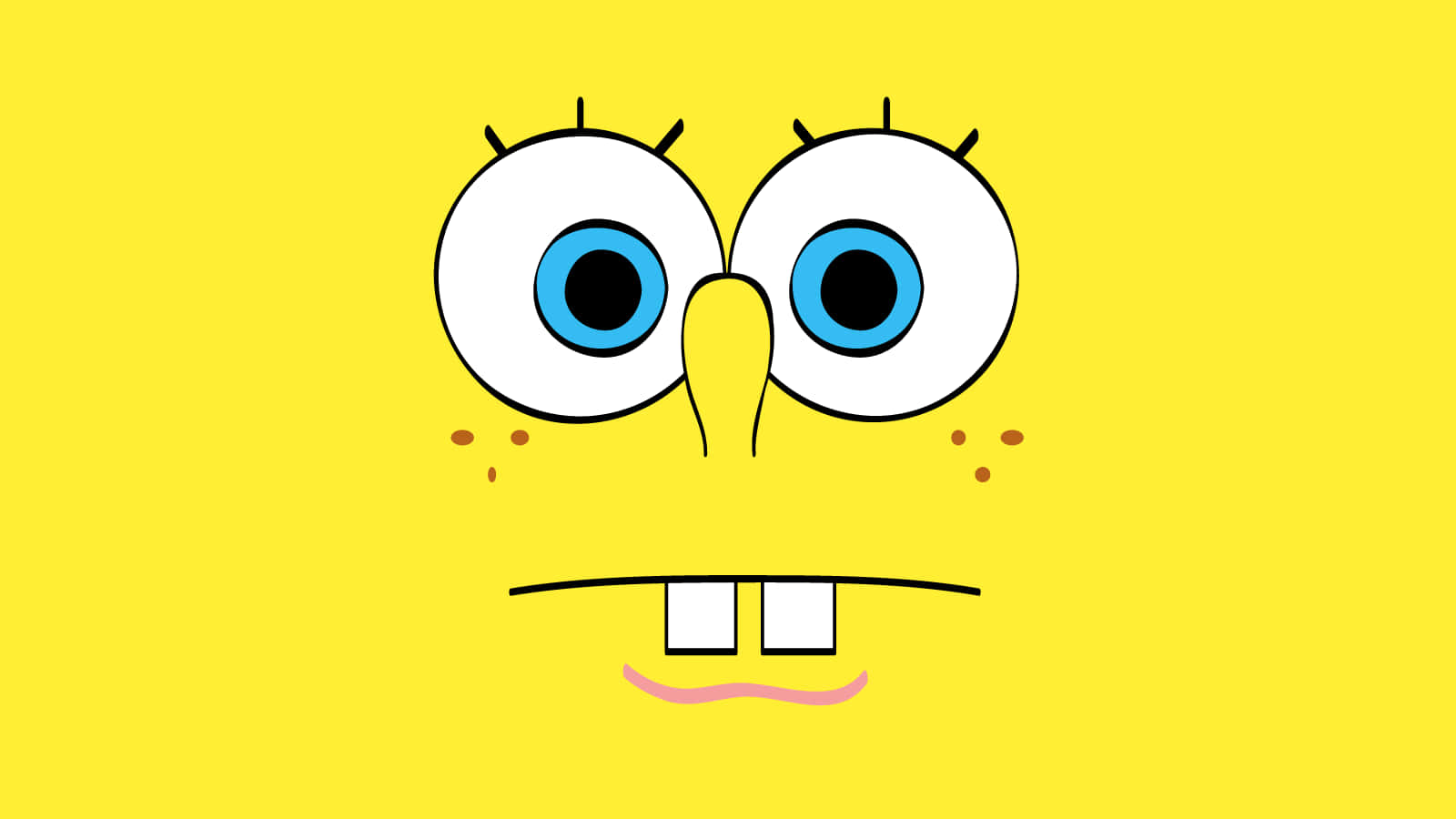 Spongebob Squarepants Face With Blue Eyes On Yellow Background Wallpaper