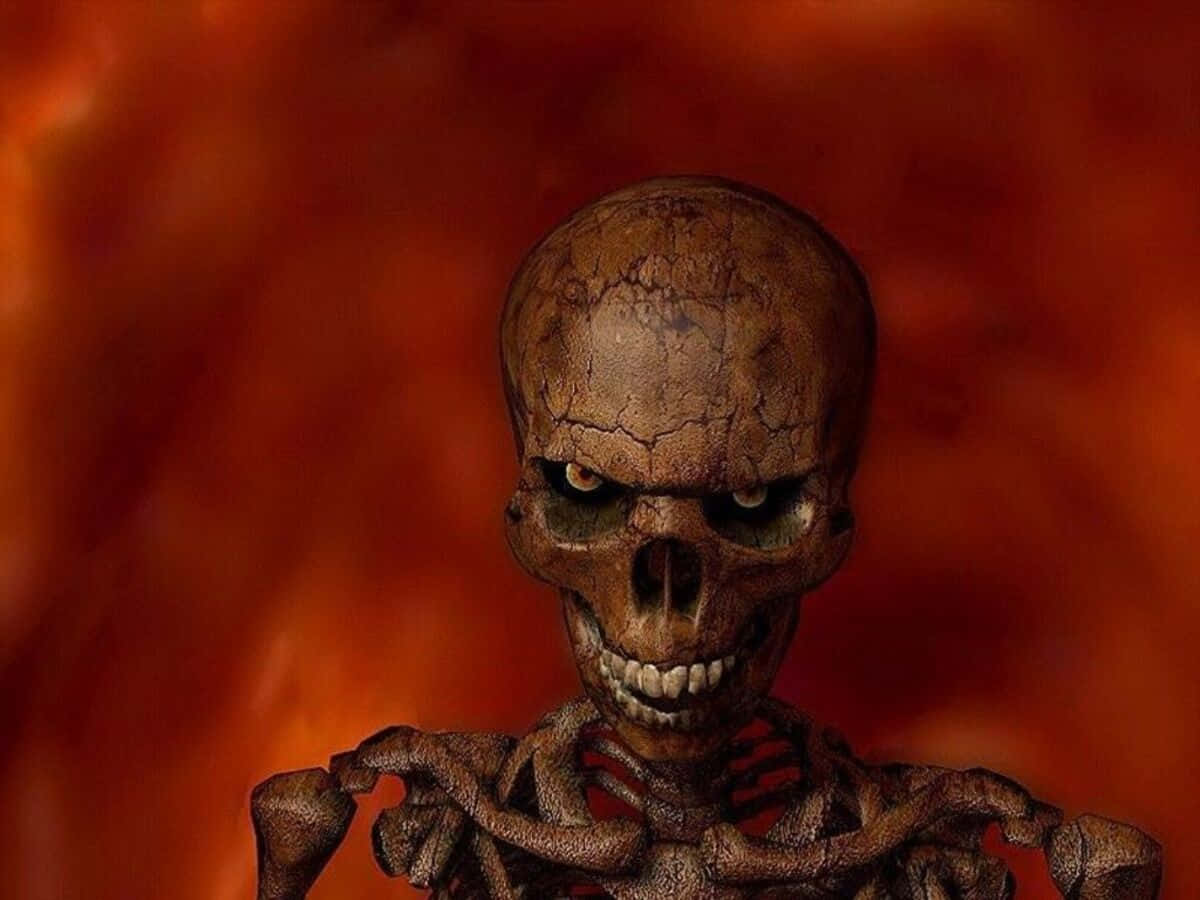 Spooky Halloween Skeleton With Glowing Eyes Wallpaper