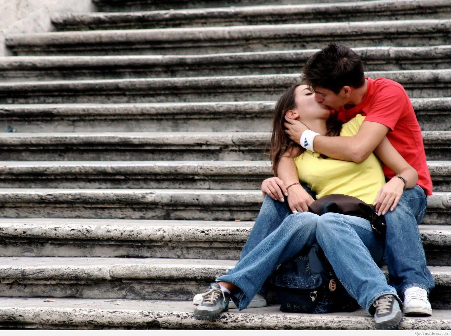 Stairs Love Kiss Thoughts Wallpaper