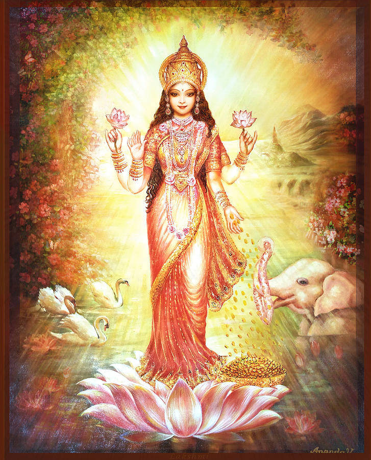 Standing Lakshmi Devi With Animals Wallpaper