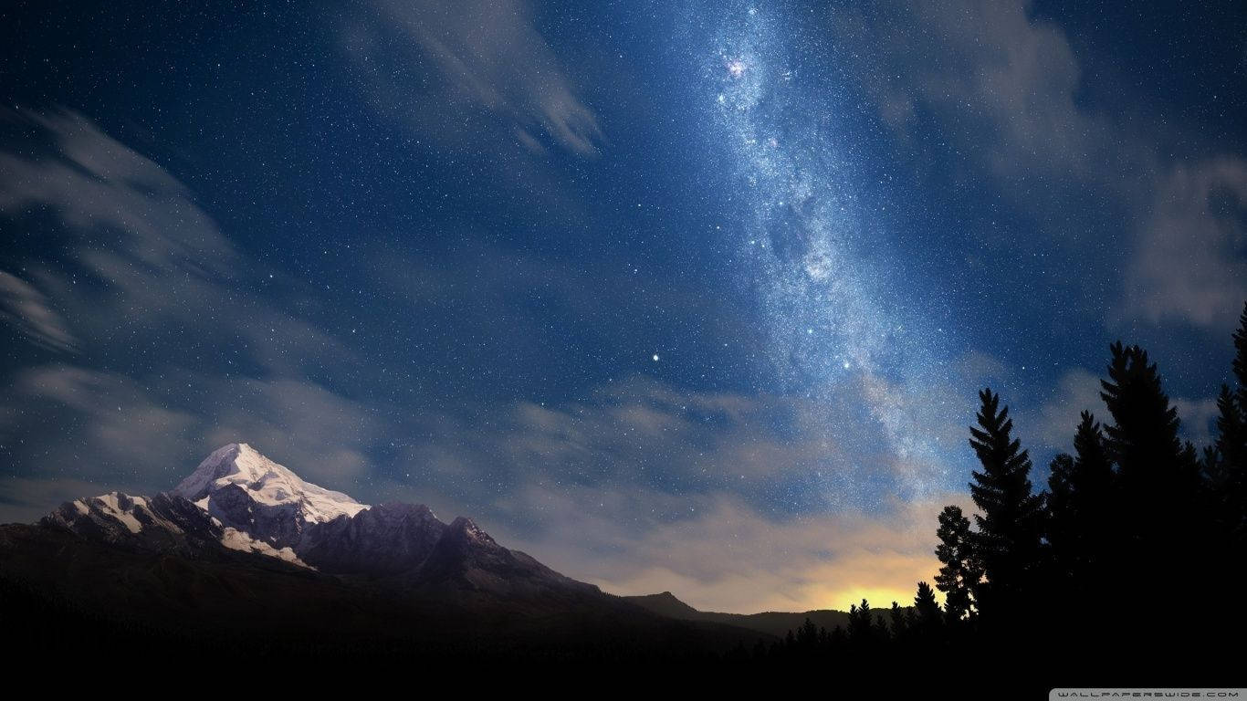 Starry Night Above Nature Landscape Wallpaper