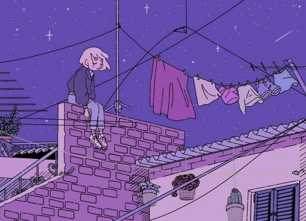 Starry Sky 90s Anime Aesthetic Desktop Wallpaper