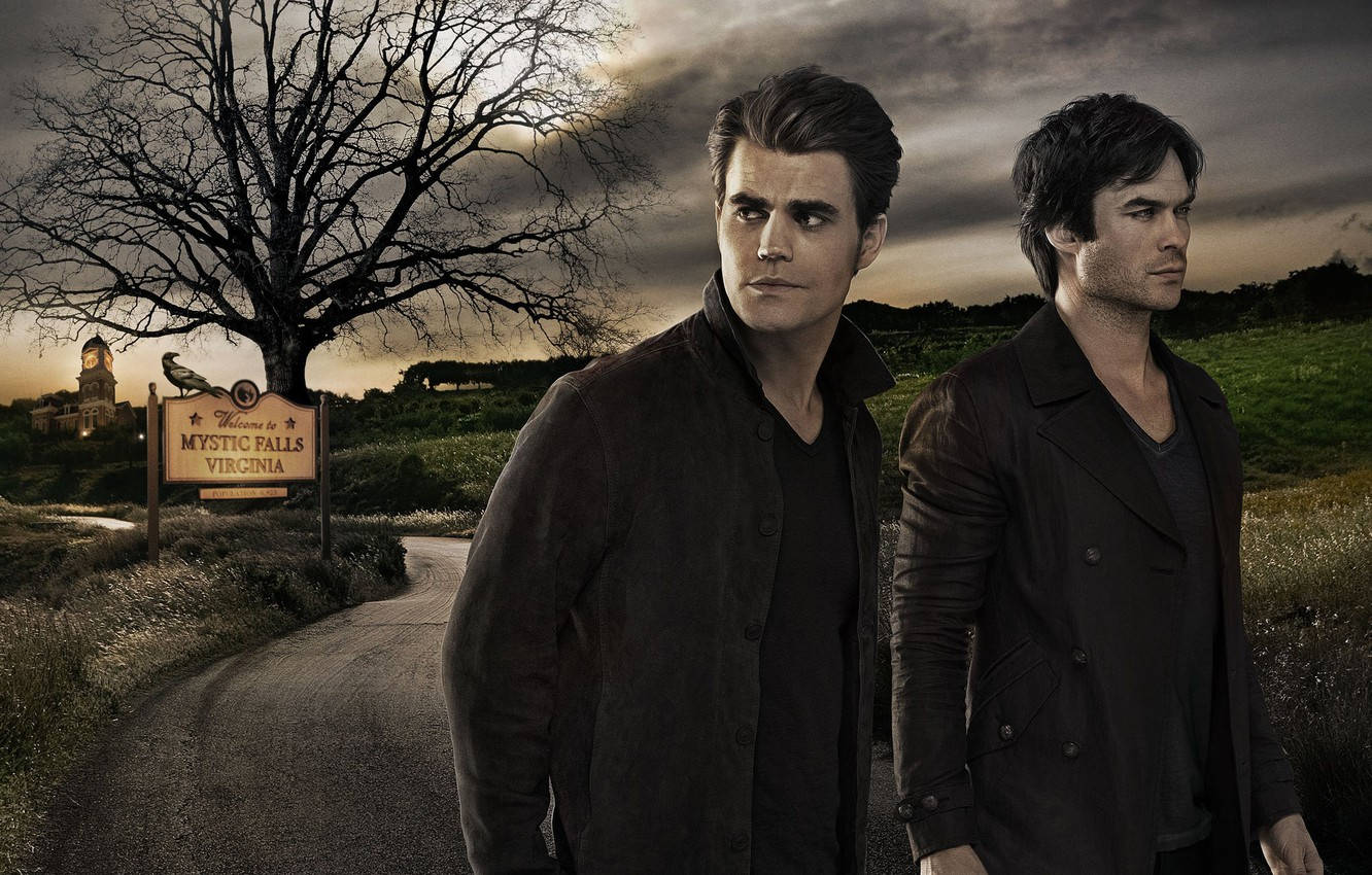 Stefan Salvatore With His Brother Damon Wallpaper